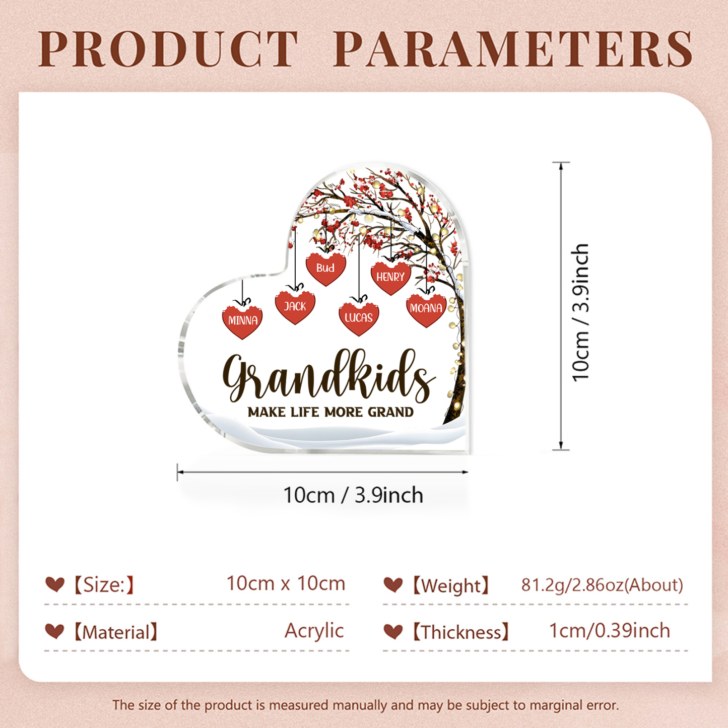 Family Tree Personalised Heart Acrylic Plaque with Custom 1-12 Names Sentimental Gift for Grandparents-Jessemade AU