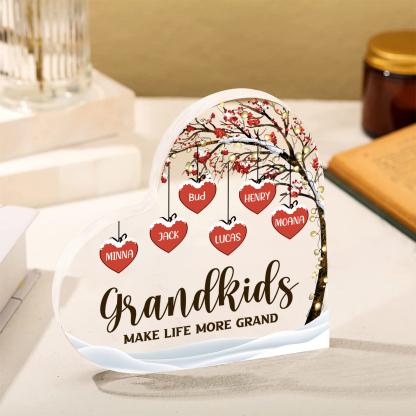 Family Tree Personalised Heart Acrylic Plaque with Custom 1-12 Names Sentimental Gift for Grandparents-Jessemade AU