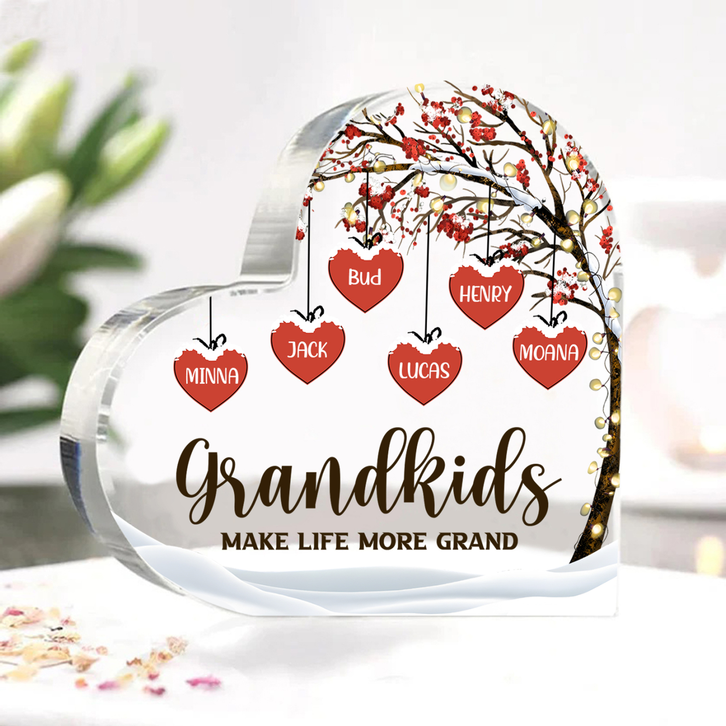Family Tree Personalised Heart Acrylic Plaque with Custom 1-12 Names Sentimental Gift for Grandparents-Jessemade AU