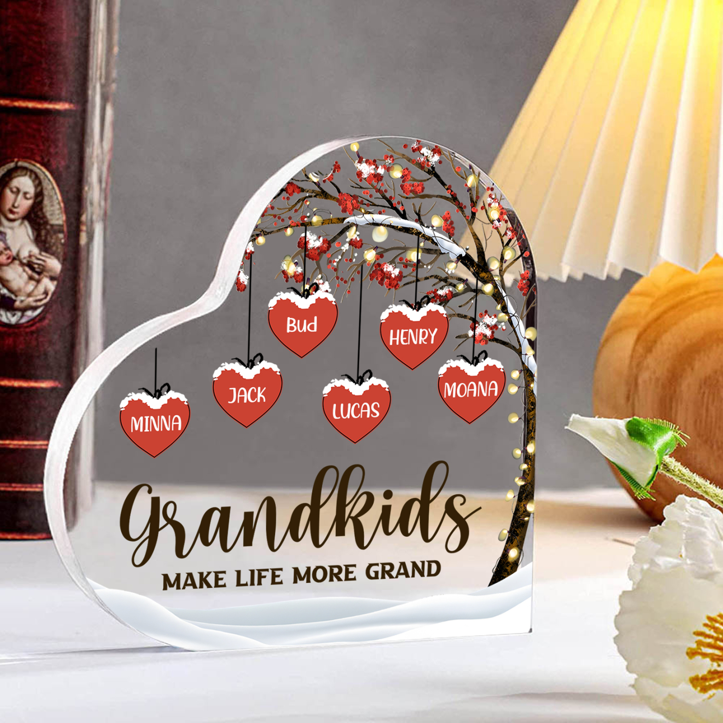 Family Tree Personalised Heart Acrylic Plaque with Custom 1-12 Names Sentimental Gift for Grandparents-Jessemade AU