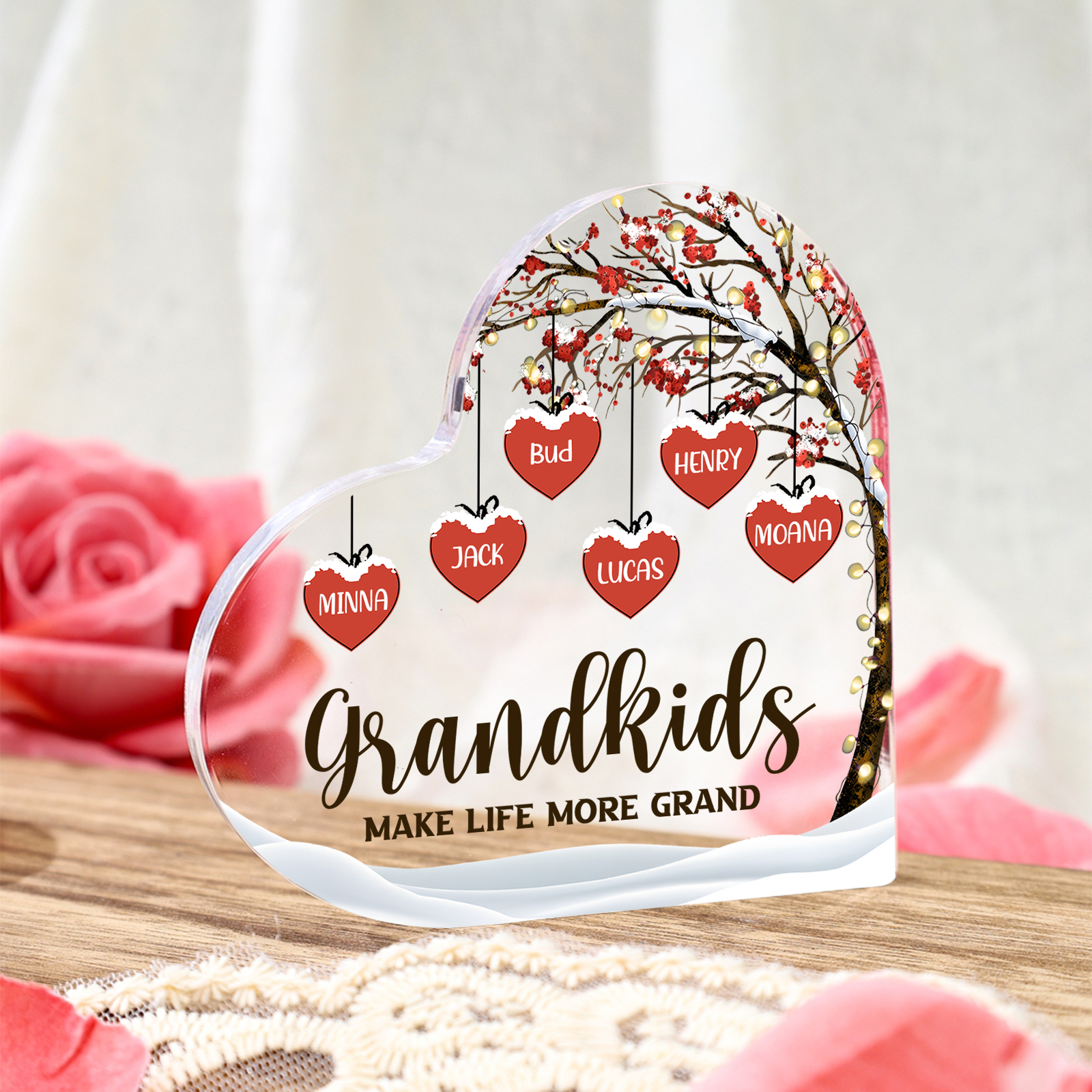 Family Tree Personalised Heart Acrylic Plaque with Custom 1-12 Names Sentimental Gift for Grandparents