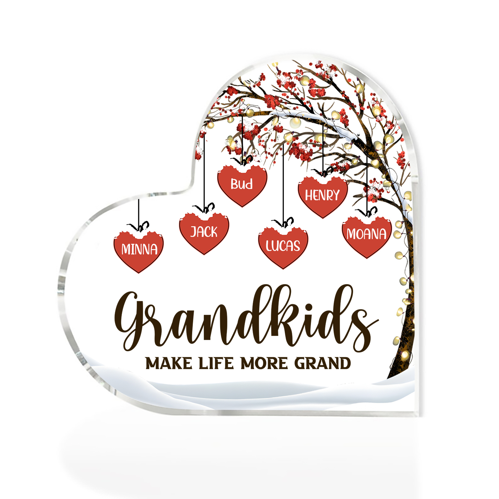 Family Tree Personalised Heart Acrylic Plaque with Custom 1-12 Names Sentimental Gift for Grandparents-Jessemade AU