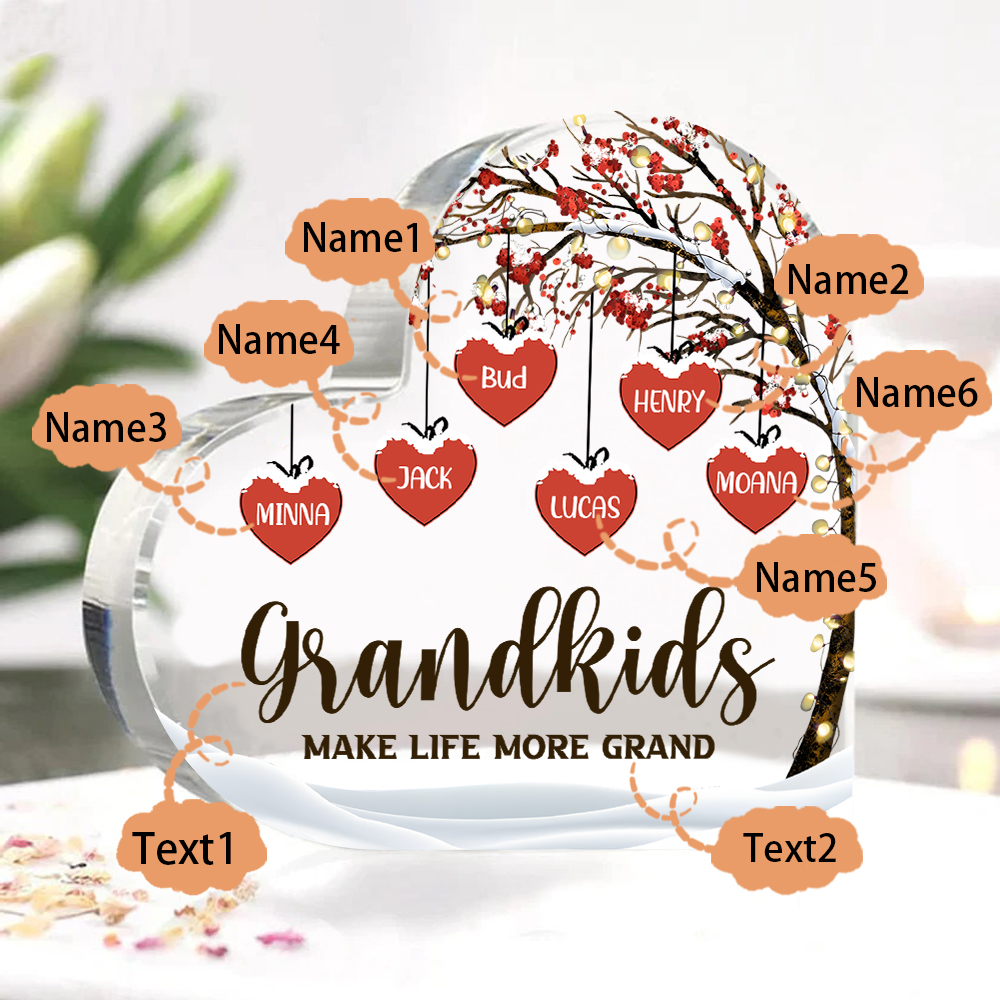 Family Tree Personalised Heart Acrylic Plaque with Custom 1-12 Names Sentimental Gift for Grandparents