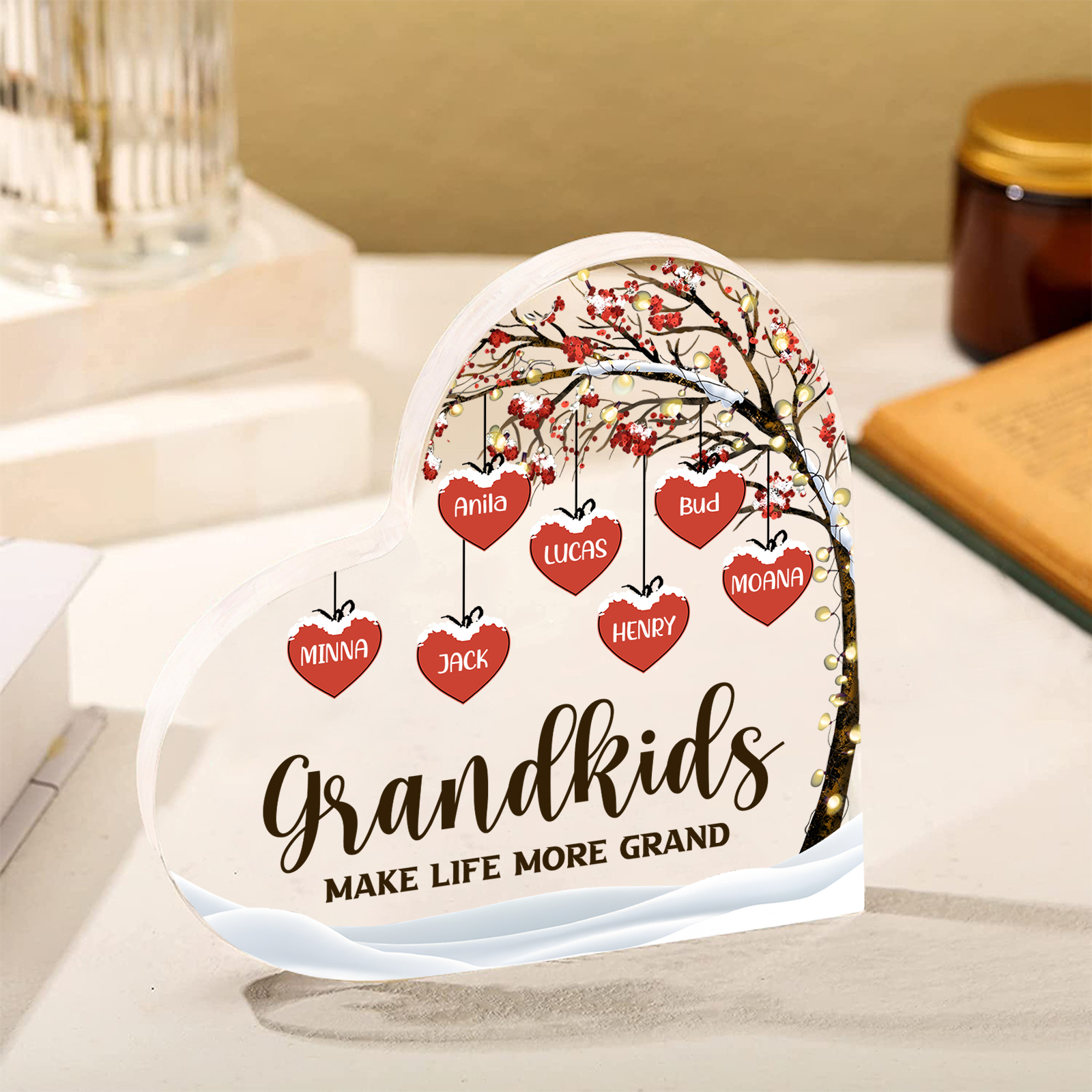 Family Tree Personalised Heart Acrylic Plaque with Custom 1-12 Names Sentimental Gift for Grandparents-Jessemade AU