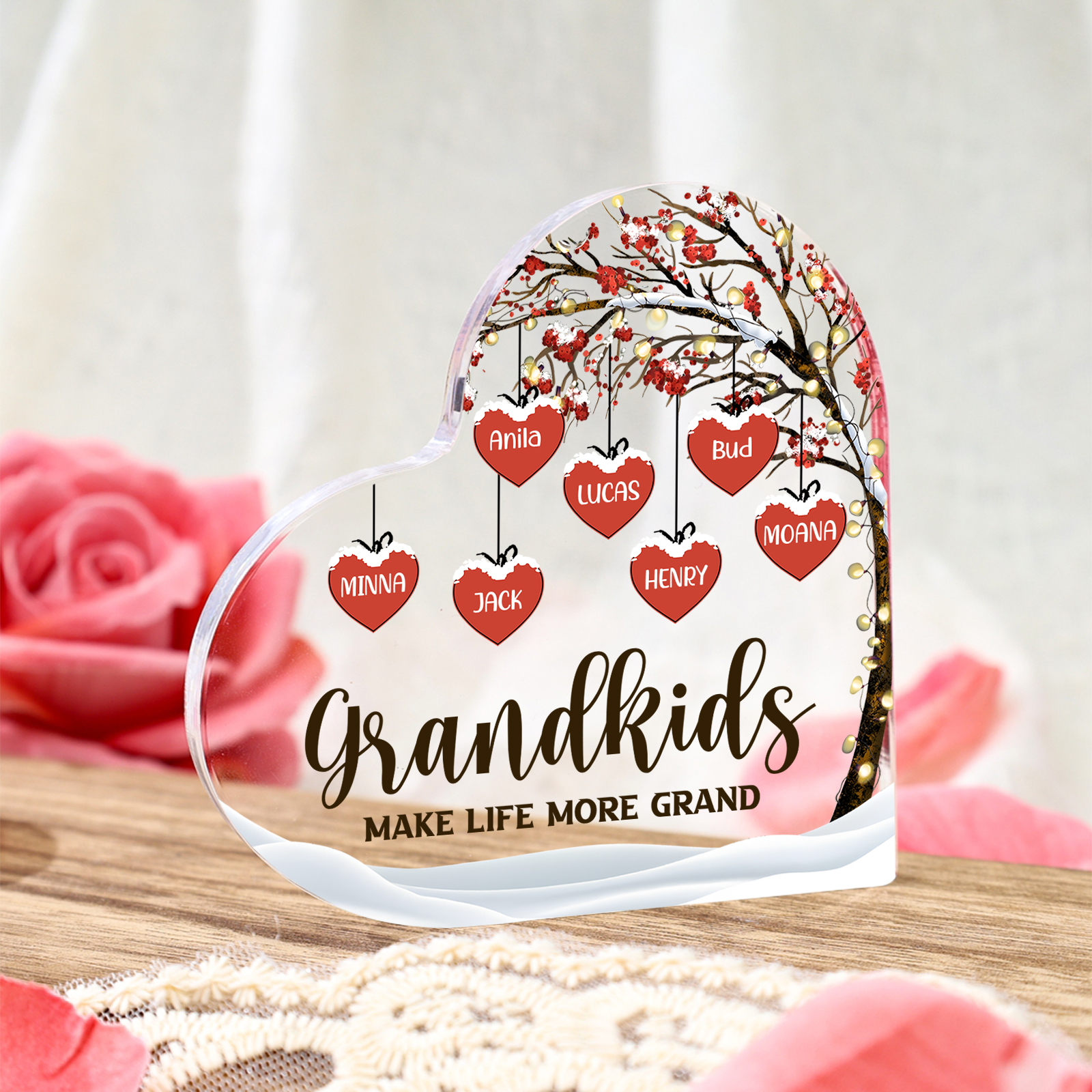 Family Tree Personalised Heart Acrylic Plaque with Custom 1-12 Names Sentimental Gift for Grandparents-Jessemade AU