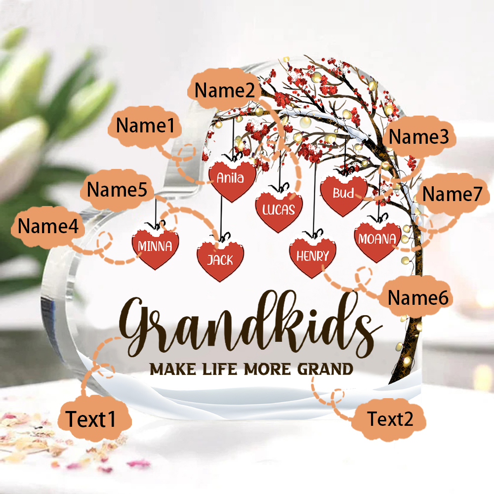 Family Tree Personalised Heart Acrylic Plaque with Custom 1-12 Names Sentimental Gift for Grandparents-Jessemade AU