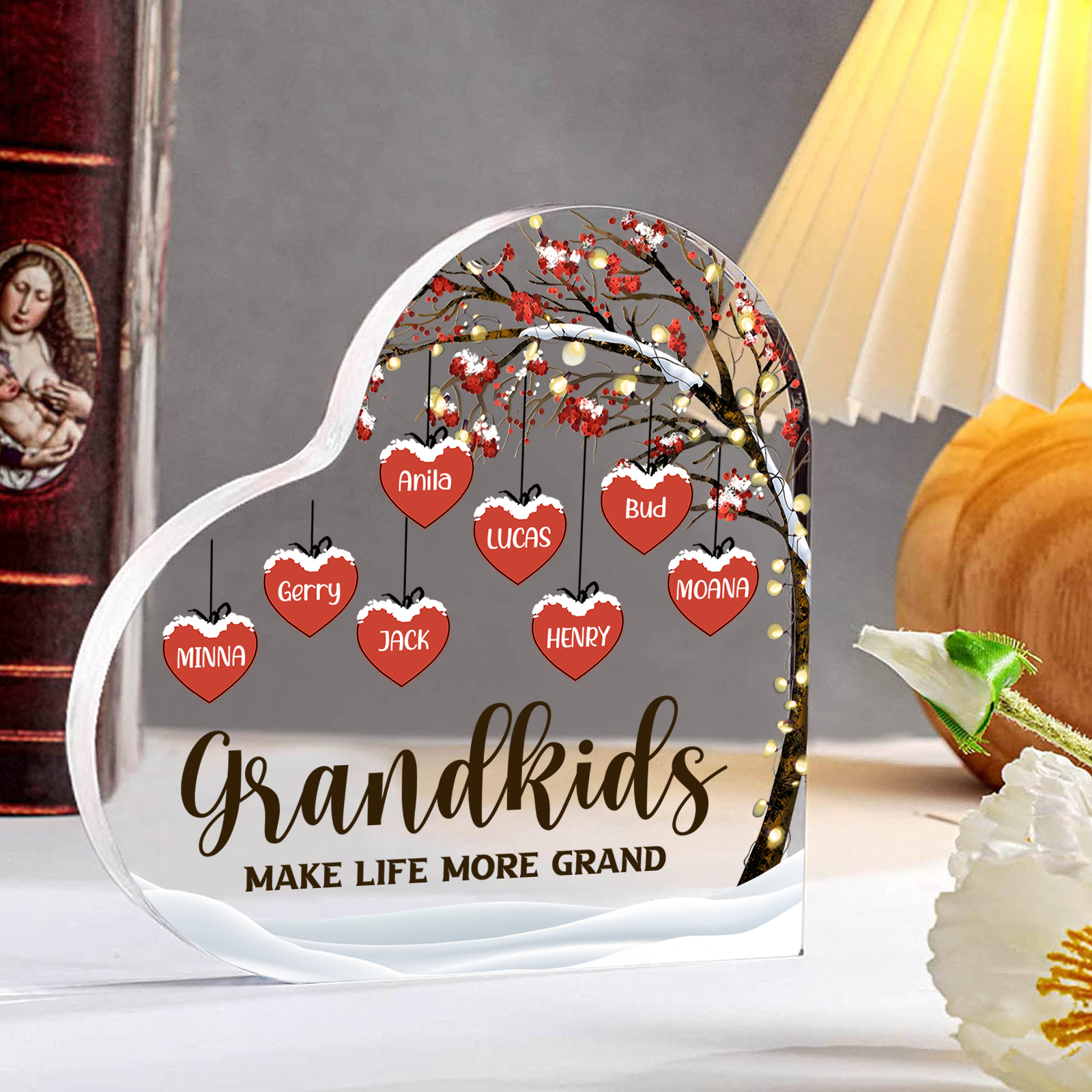 Family Tree Personalised Heart Acrylic Plaque with Custom 1-12 Names Sentimental Gift for Grandparents-Jessemade AU