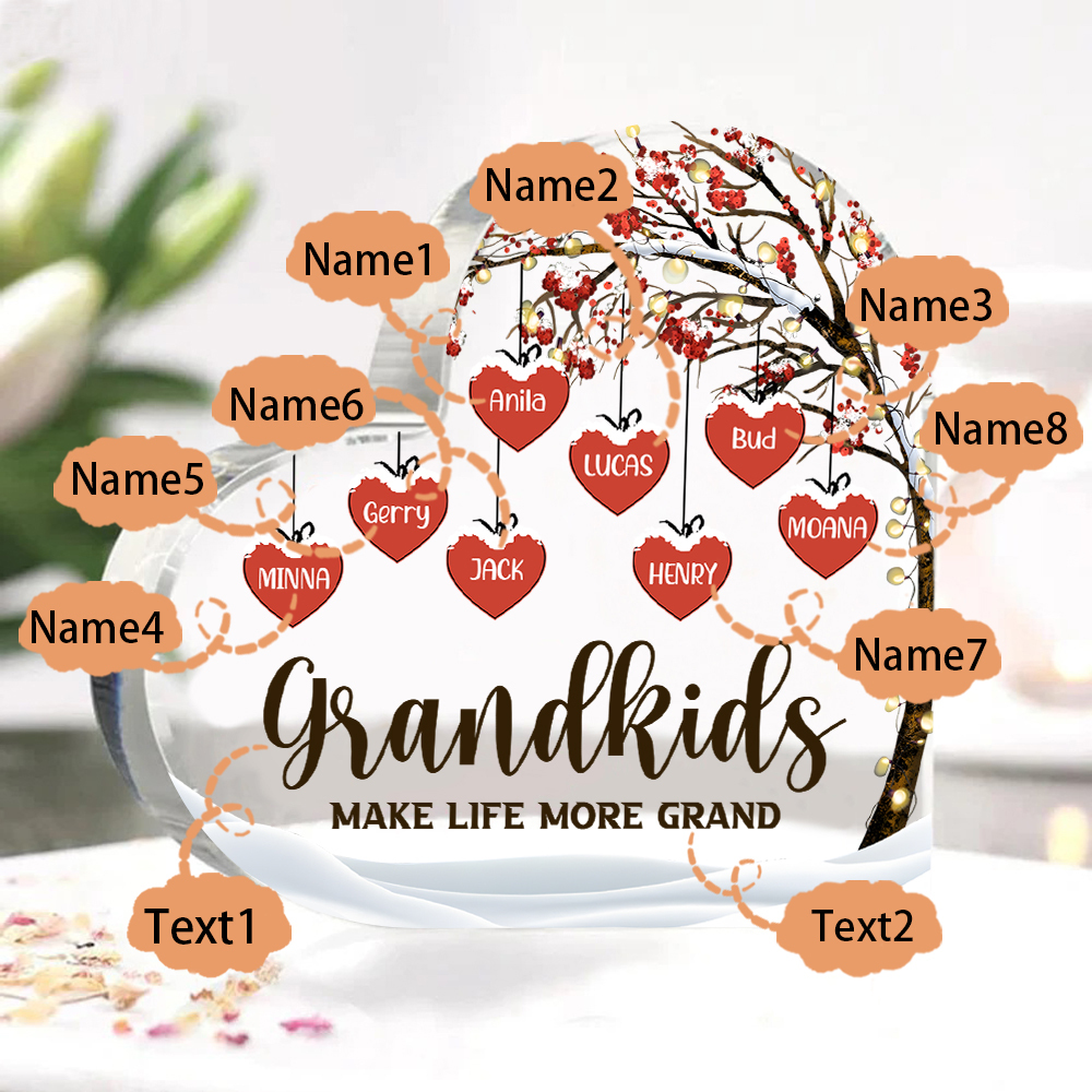 Family Tree Personalised Heart Acrylic Plaque with Custom 1-12 Names Sentimental Gift for Grandparents-Jessemade AU