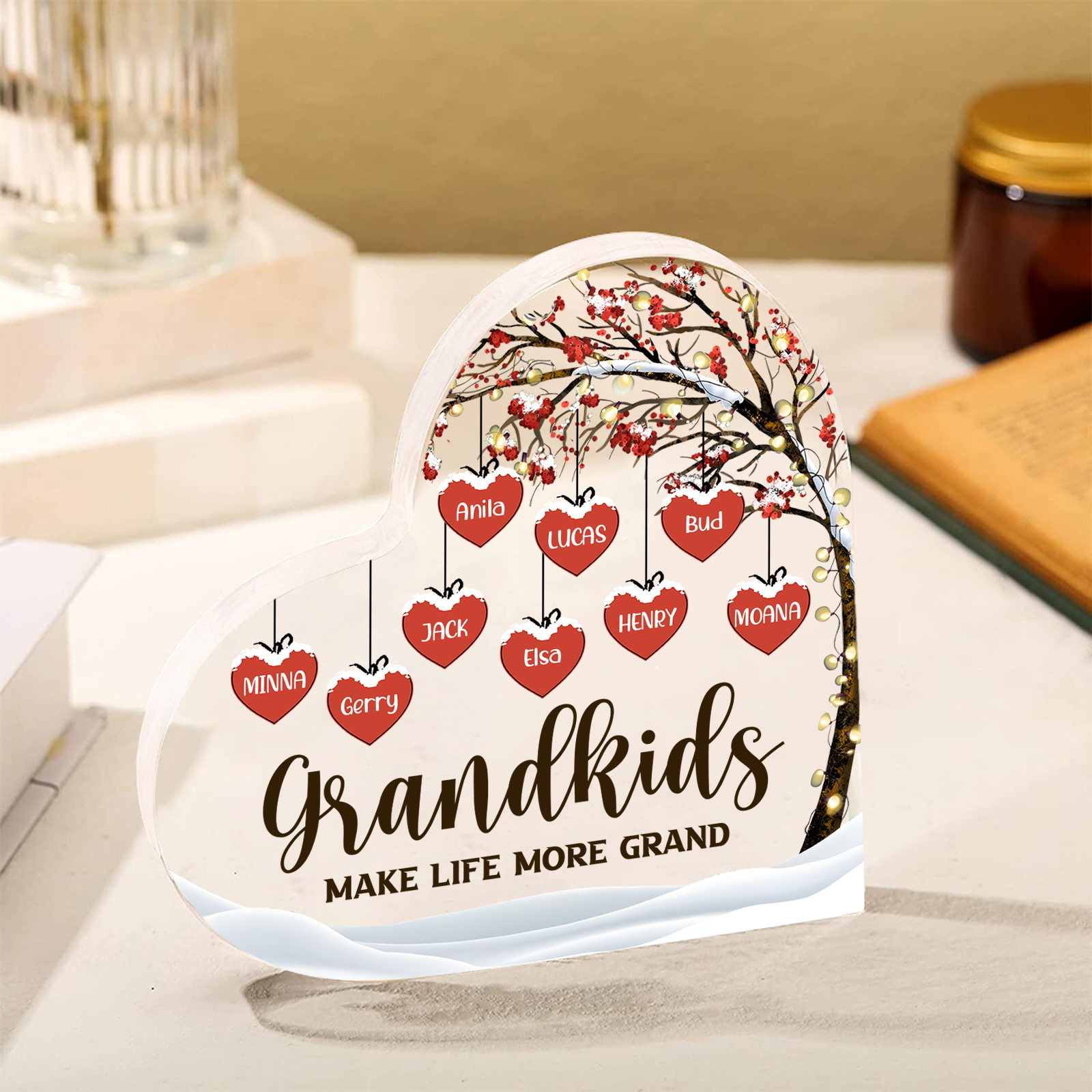 Family Tree Personalised Heart Acrylic Plaque with Custom 1-12 Names Sentimental Gift for Grandparents-Jessemade AU