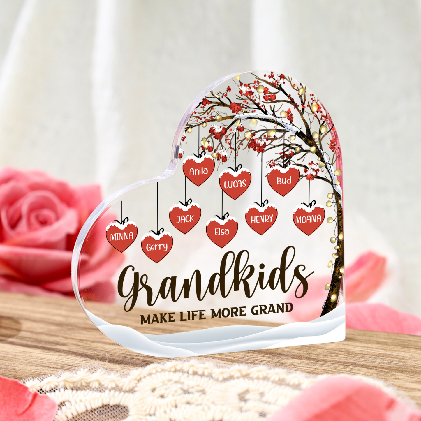 Family Tree Personalised Heart Acrylic Plaque with Custom 1-12 Names Sentimental Gift for Grandparents-Jessemade AU