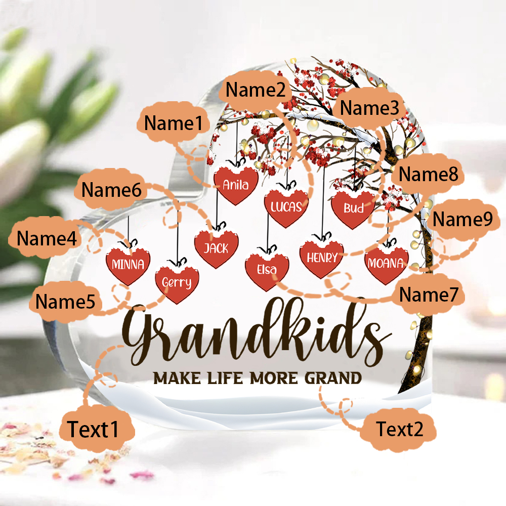 Family Tree Personalised Heart Acrylic Plaque with Custom 1-12 Names Sentimental Gift for Grandparents-Jessemade AU