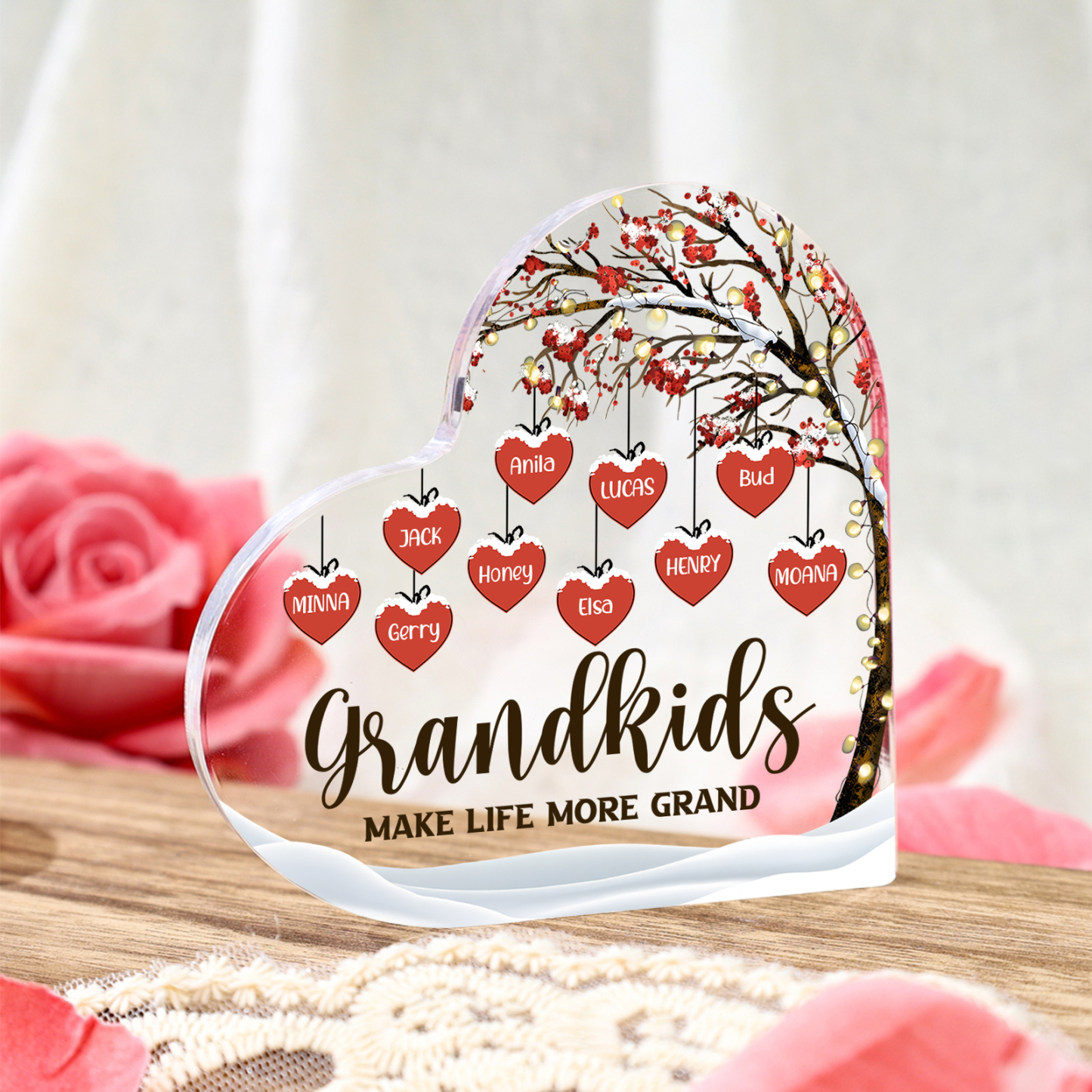 Family Tree Personalised Heart Acrylic Plaque with Custom 1-12 Names Sentimental Gift for Grandparents-Jessemade AU