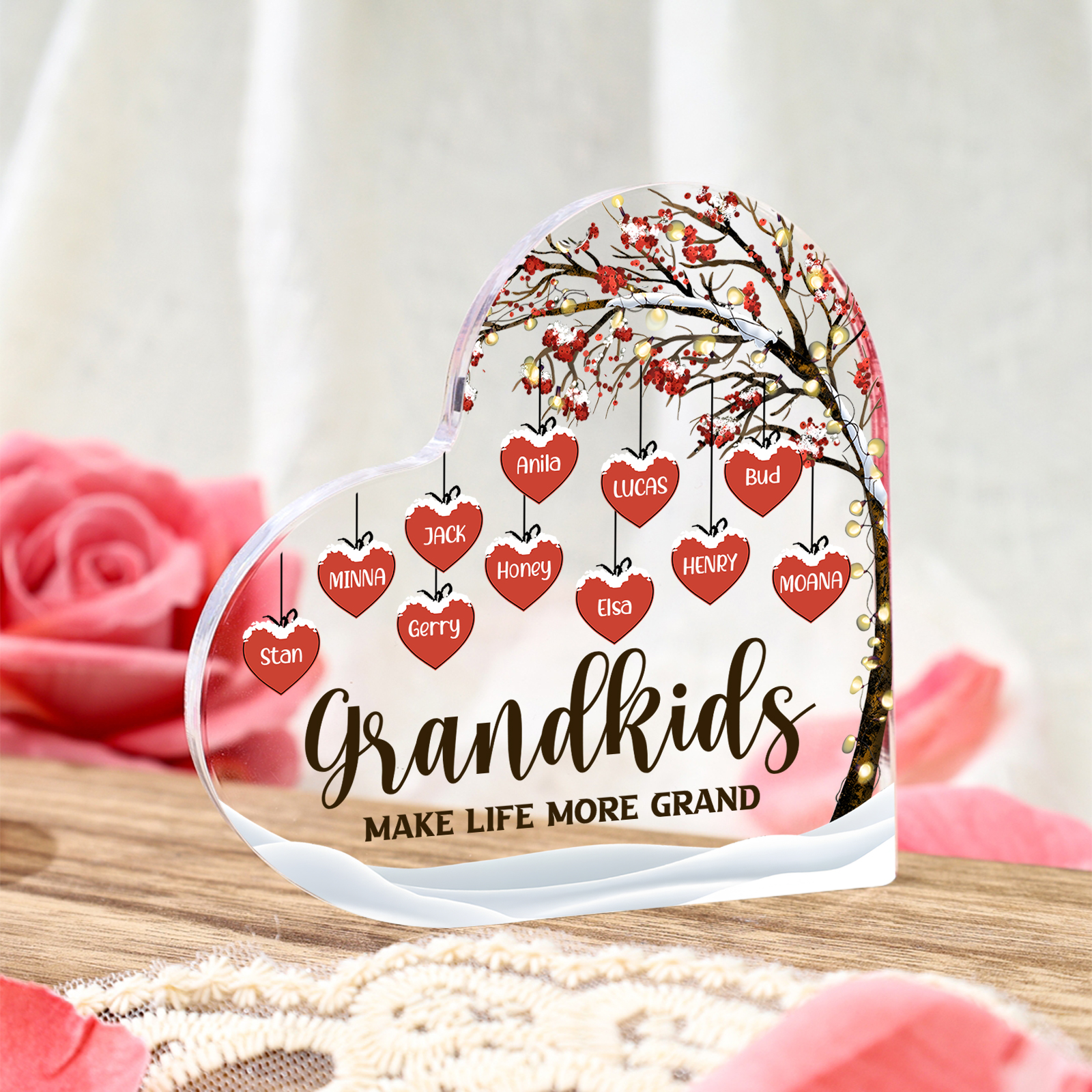 Family Tree Personalised Heart Acrylic Plaque with Custom 1-12 Names Sentimental Gift for Grandparents-Jessemade AU