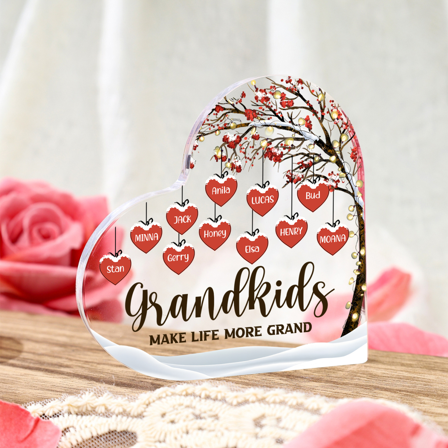 Family Tree Personalised Heart Acrylic Plaque with Custom 1-12 Names Sentimental Gift for Grandparents-Jessemade AU