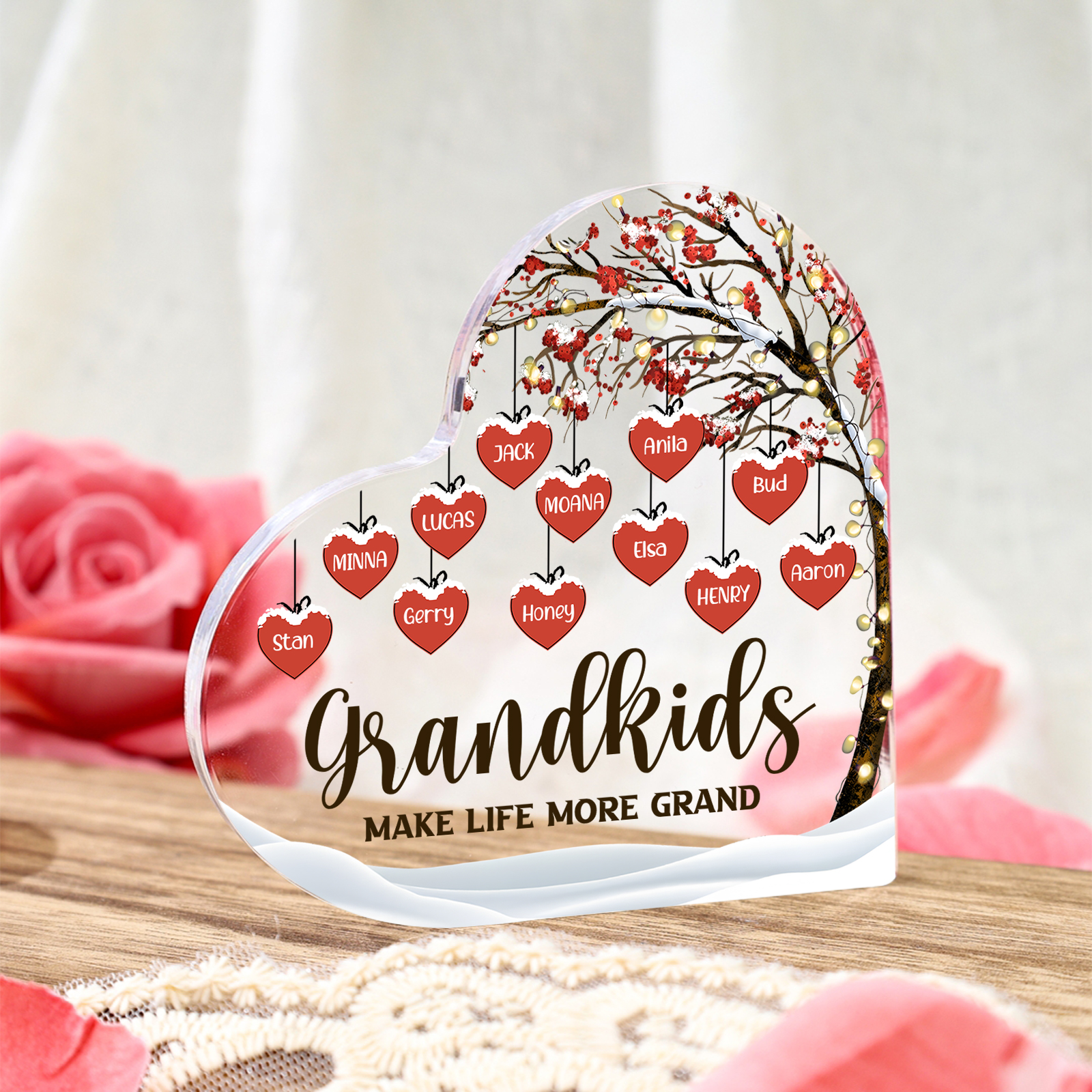 Family Tree Personalised Heart Acrylic Plaque with Custom 1-12 Names Sentimental Gift for Grandparents-Jessemade AU