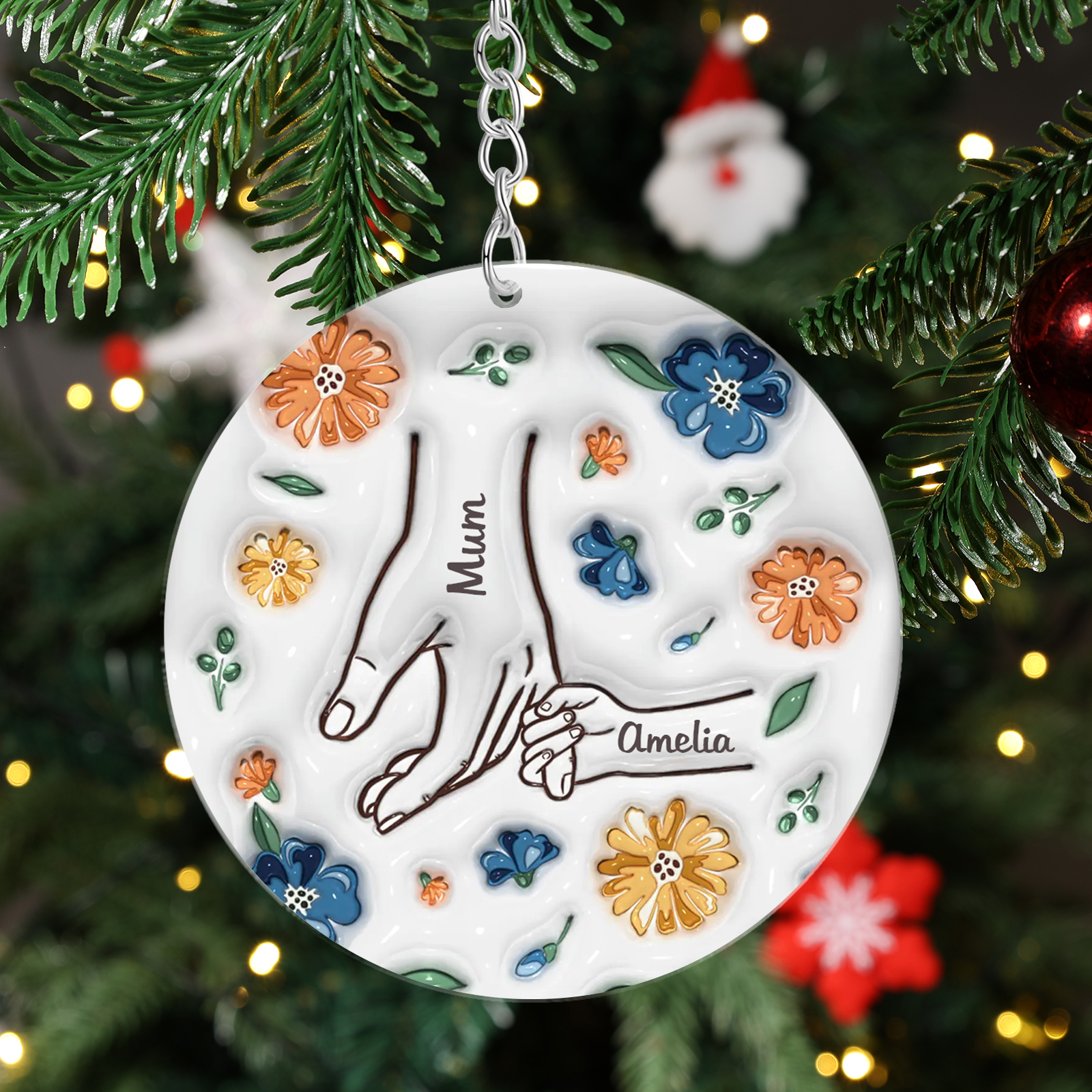 Holding Hand and Flower Personalised Acrylic Ornament with Custom 2-9 Names Christmas Family Gift-Jessemade AU