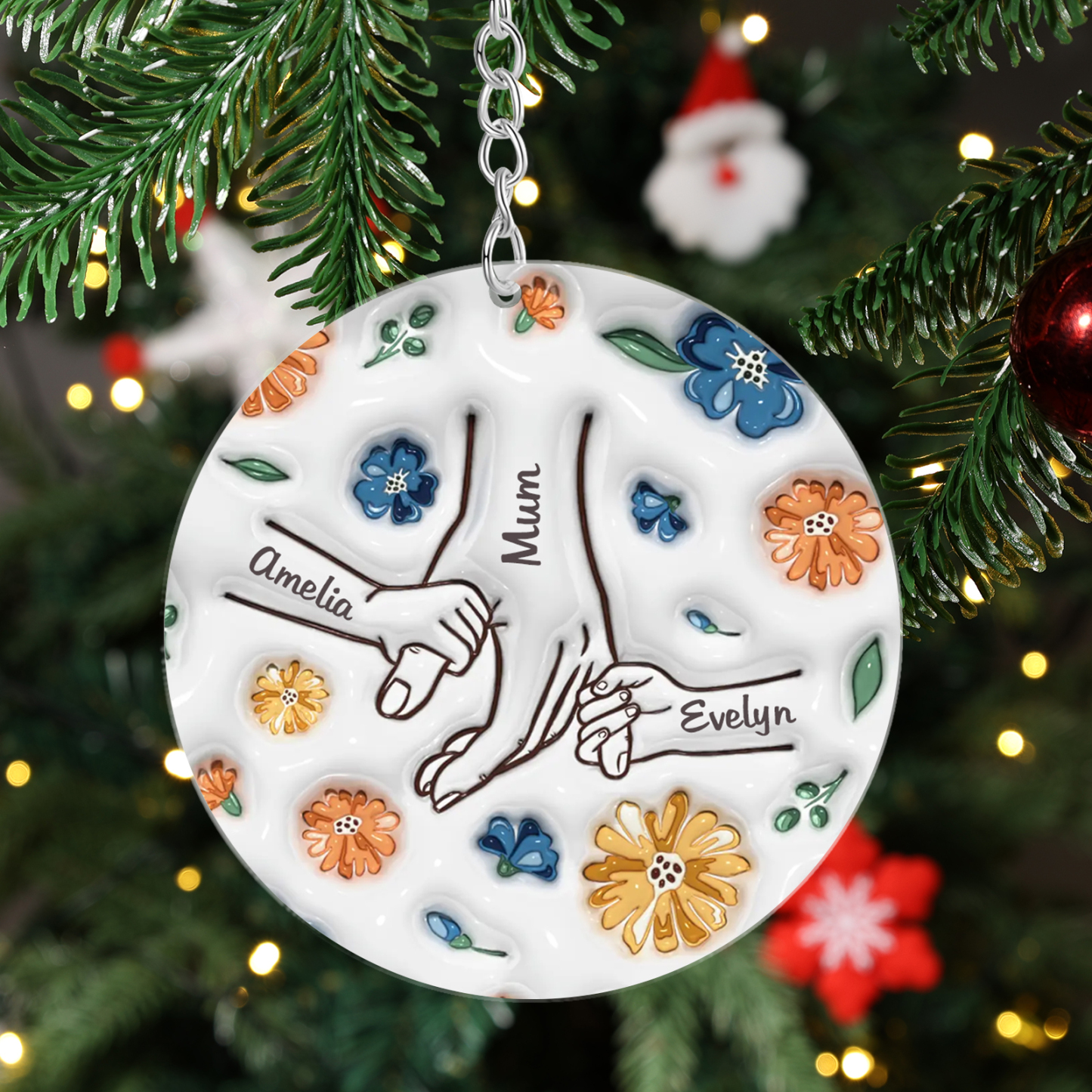 Holding Hand and Flower Personalised Acrylic Ornament with Custom 2-9 Names Christmas Family Gift-Jessemade AU