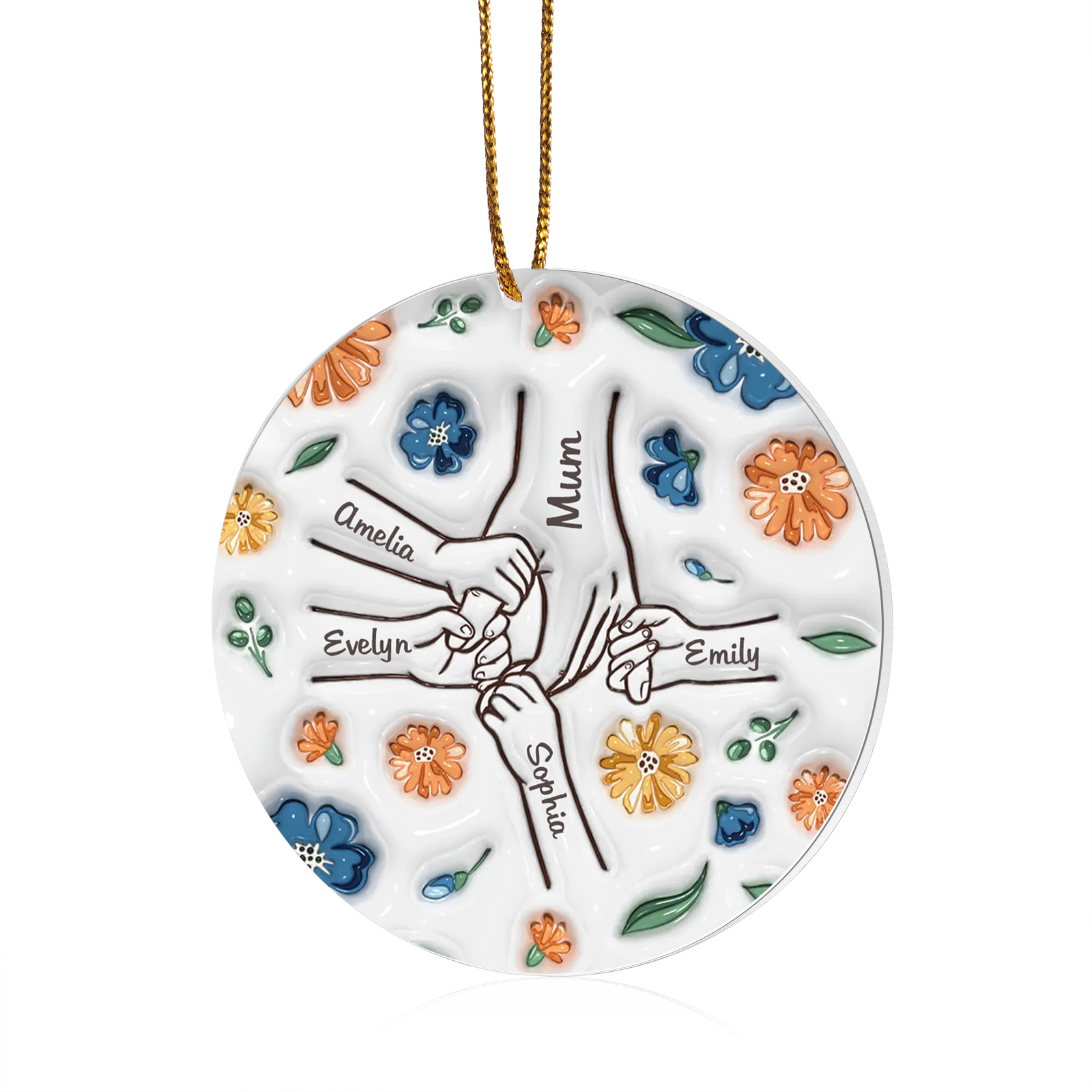 Holding Hand and Flower Personalised Acrylic Ornament with Custom 2-9 Names Christmas Family Gift-Jessemade AU