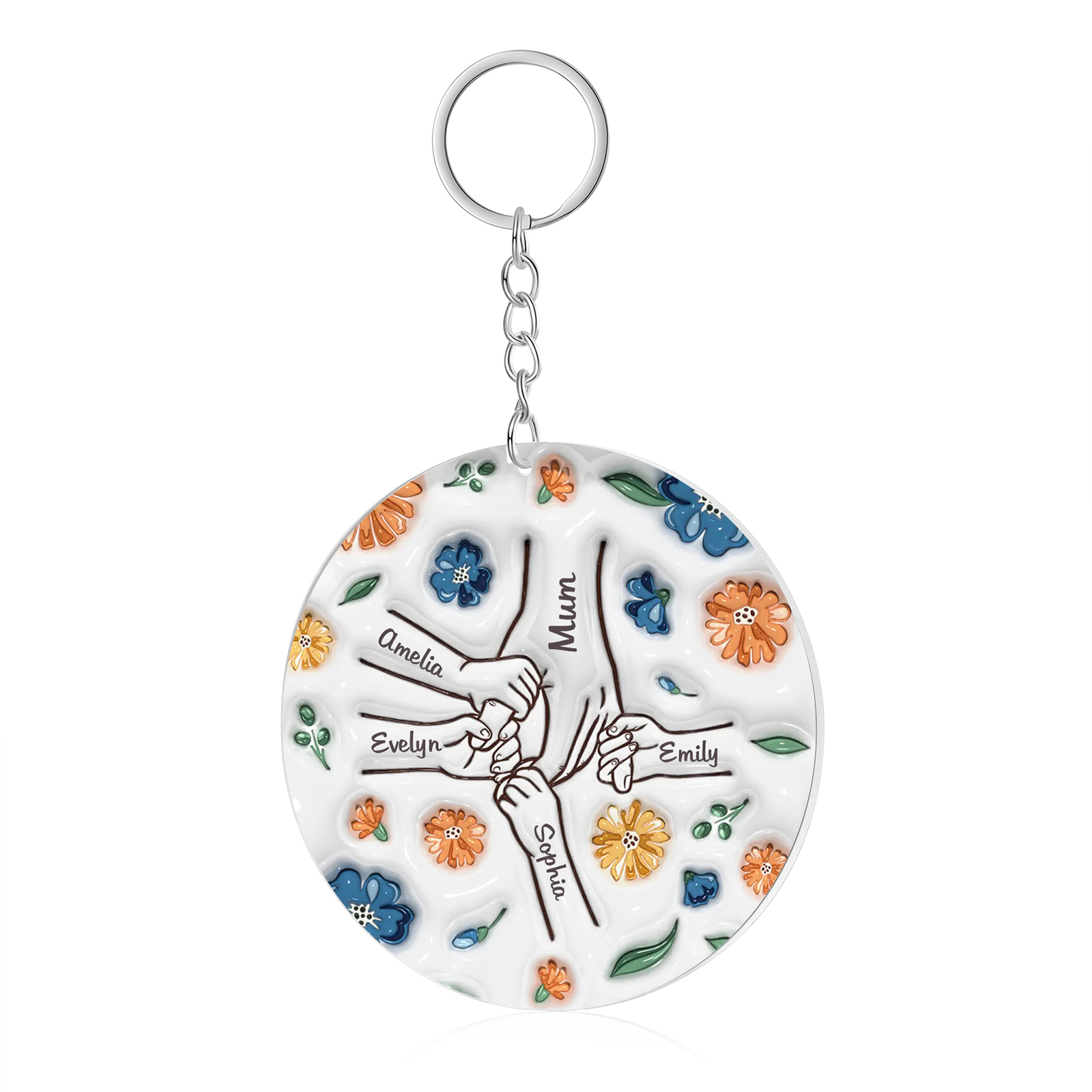 Holding Hand and Flower Personalised Acrylic Ornament with Custom 2-9 Names Christmas Family Gift-Jessemade AU