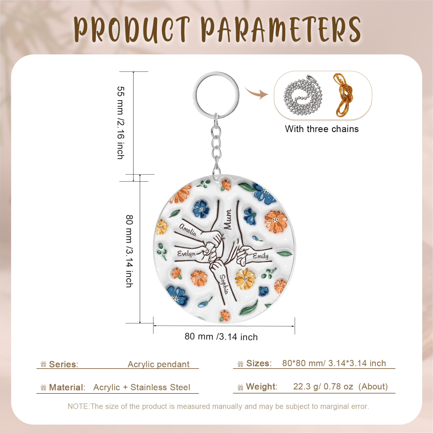 Holding Hand and Flower Personalised Acrylic Ornament with Custom 2-9 Names Christmas Family Gift-Jessemade AU