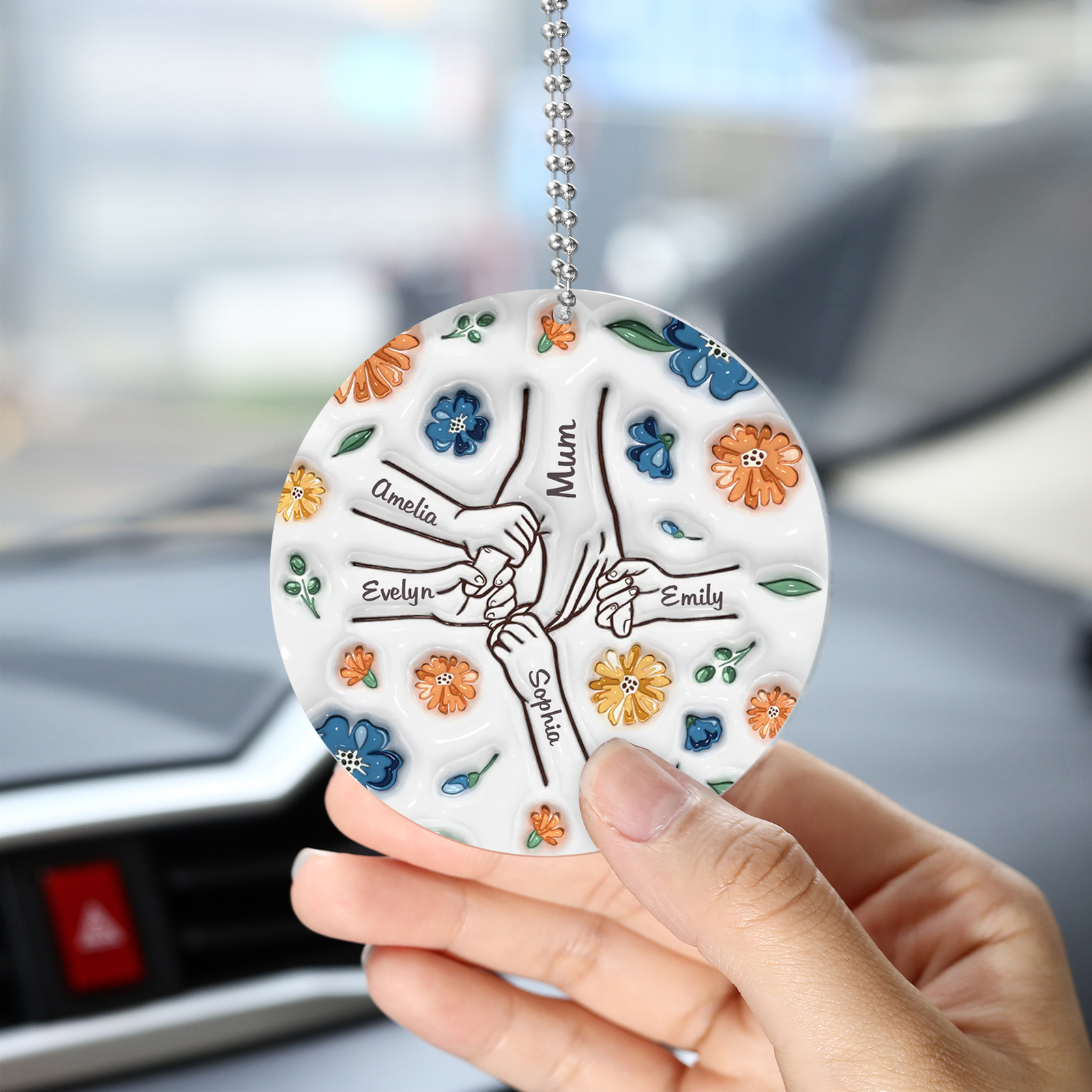 Holding Hand and Flower Personalised Acrylic Ornament with Custom 2-9 Names Christmas Family Gift-Jessemade AU