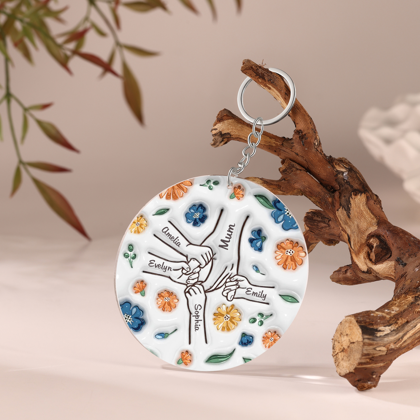 Holding Hand and Flower Personalised Acrylic Ornament with Custom 2-9 Names Christmas Family Gift-Jessemade AU