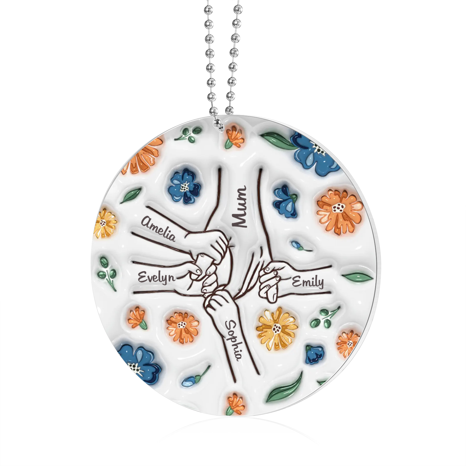 Holding Hand and Flower Personalised Acrylic Ornament with Custom 2-9 Names Christmas Family Gift-Jessemade AU