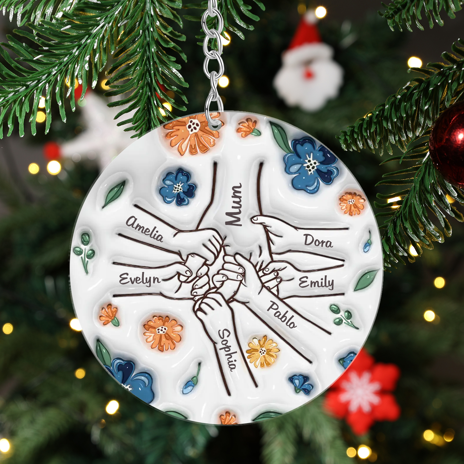 Holding Hand and Flower Personalised Acrylic Ornament with Custom 2-9 Names Christmas Family Gift-Jessemade AU
