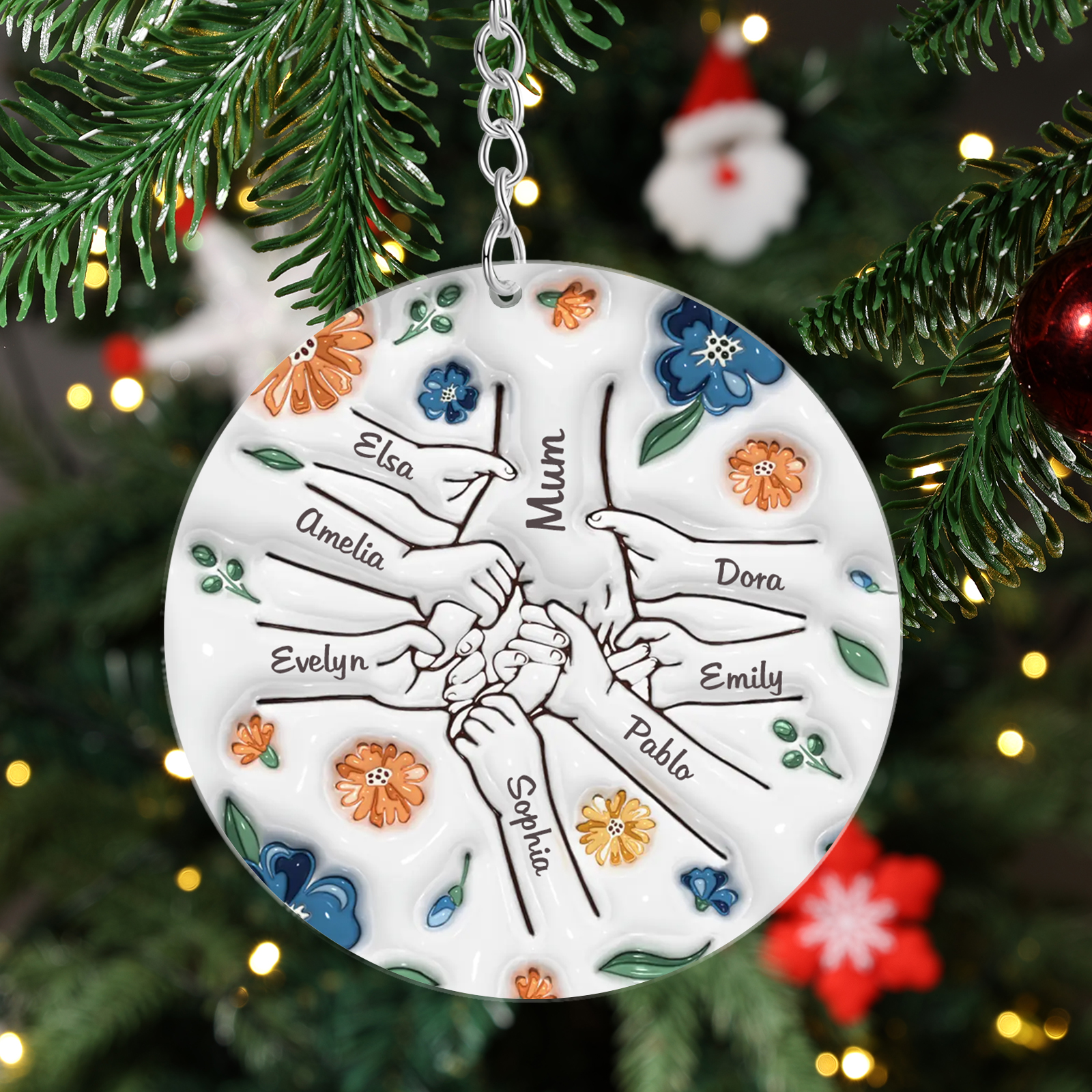 Holding Hand and Flower Personalised Acrylic Ornament with Custom 2-9 Names Christmas Family Gift-Jessemade AU