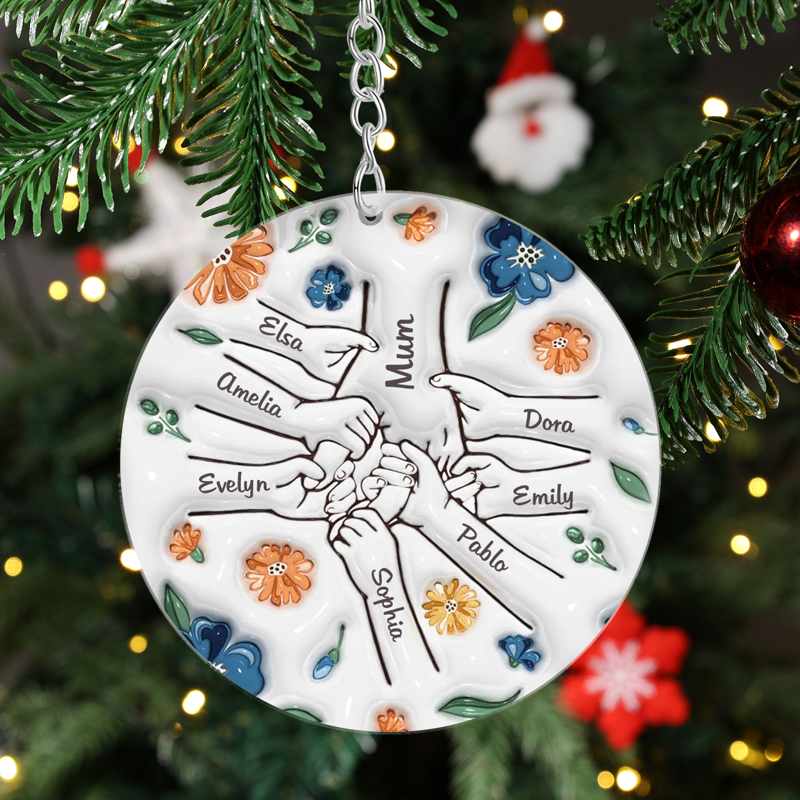 Holding Hand and Flower Personalised Acrylic Ornament with Custom 2-9 Names Christmas Family Gift-Jessemade AU