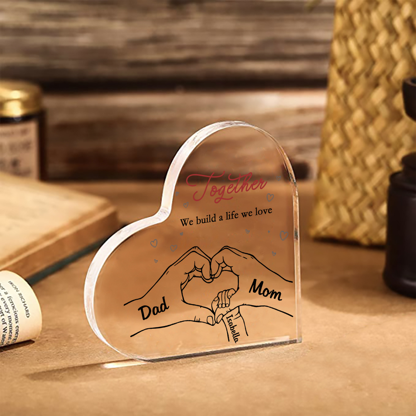 Personalised Family Heart Acrylic Plaque Custom with 3 Names Heart Hand Gift for Parents-Jessemade AU