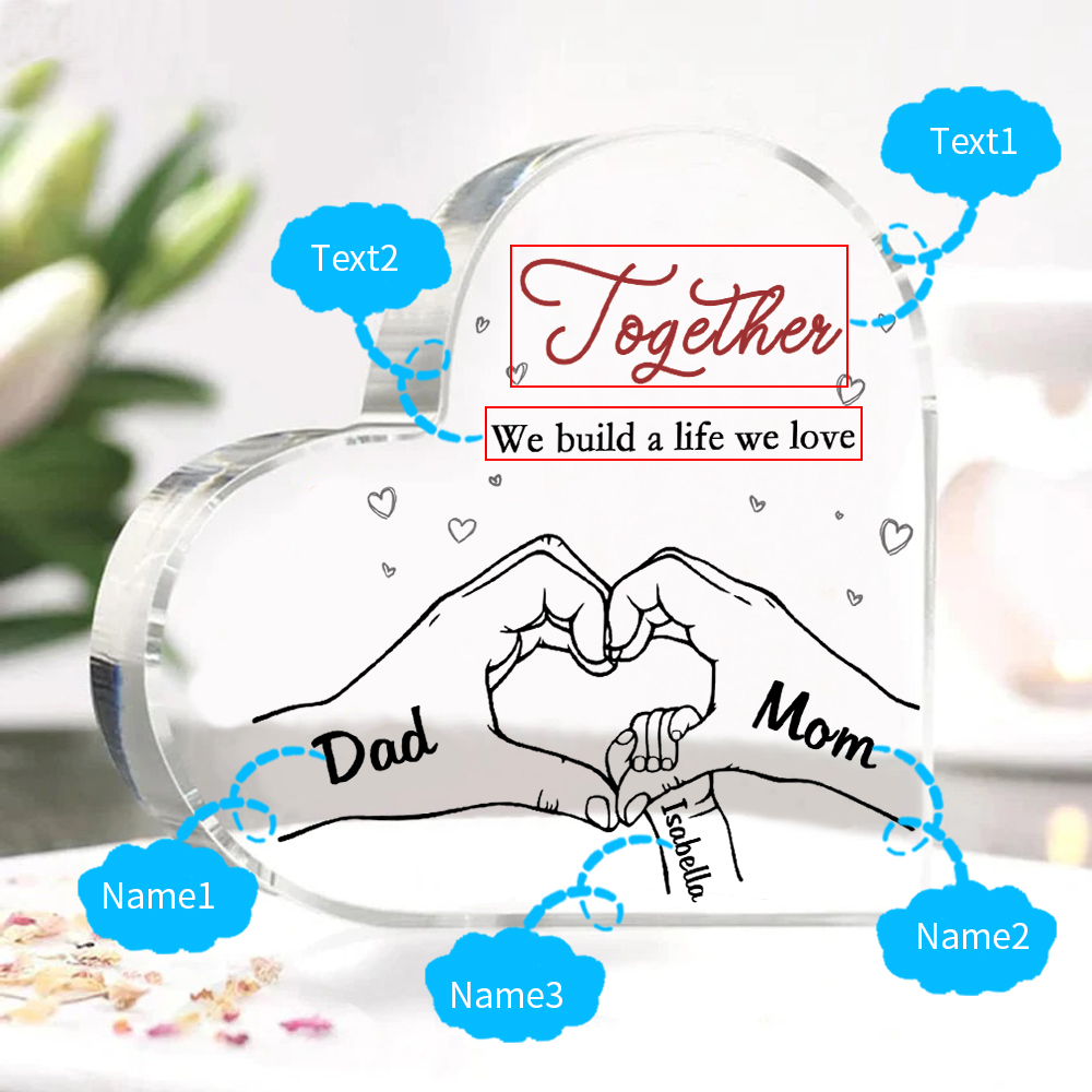 Personalised Family Heart Acrylic Plaque Custom with 3 Names Heart Hand Gift for Parents-Jessemade AU