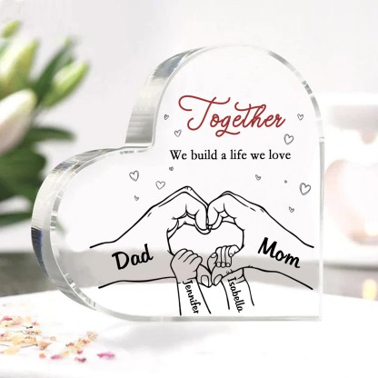 Personalised Family Heart Acrylic Plaque Custom with 4 Names Heart Hand Gift for Parents-Jessemade AU