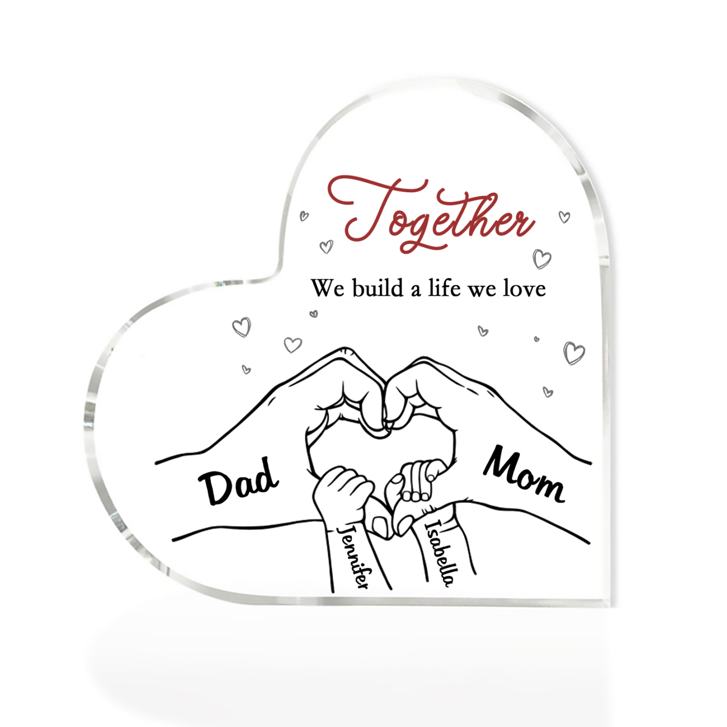 Personalised Family Heart Acrylic Plaque Custom with 4 Names Heart Hand Gift for Parents-Jessemade AU