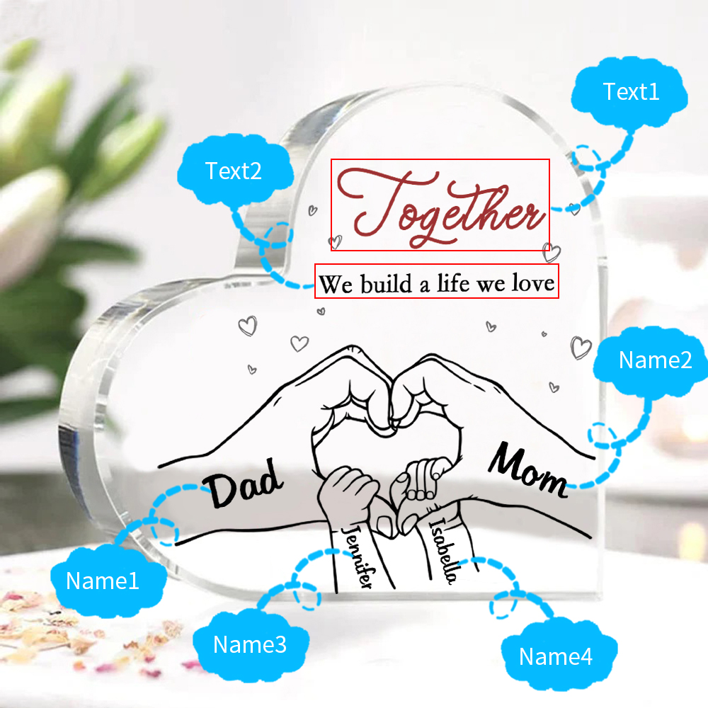 Personalised Family Heart Acrylic Plaque Custom with 4 Names Heart Hand Gift for Parents-Jessemade AU