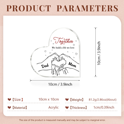 Personalised Family Heart Acrylic Plaque Custom with 5 Names Heart Hand Gift for Parents-Jessemade AU