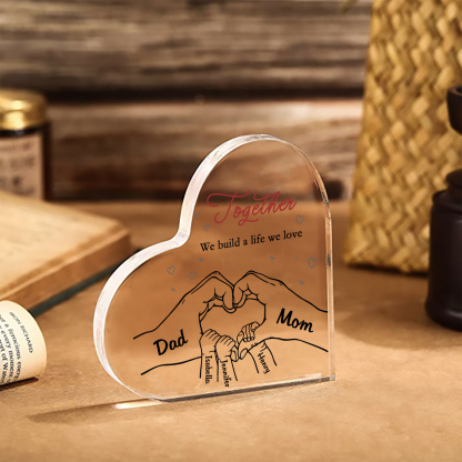Personalised Family Heart Acrylic Plaque Custom with 5 Names Heart Hand Gift for Parents-Jessemade AU