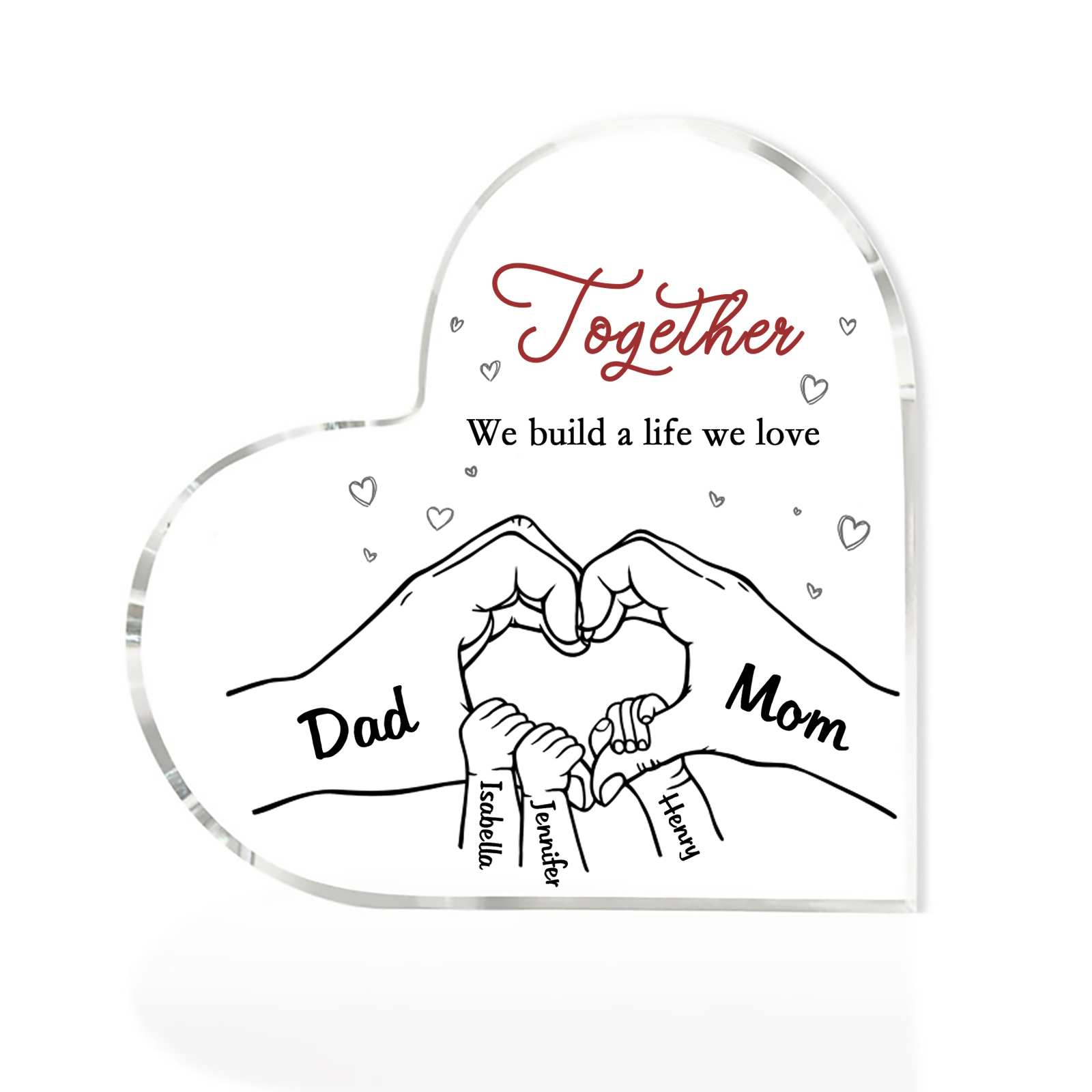 Personalised Family Heart Acrylic Plaque Custom with 5 Names Heart Hand Gift for Parents-Jessemade AU