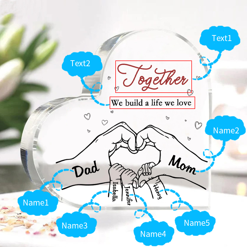 Personalised Family Heart Acrylic Plaque Custom with 5 Names Heart Hand Gift for Parents-Jessemade AU