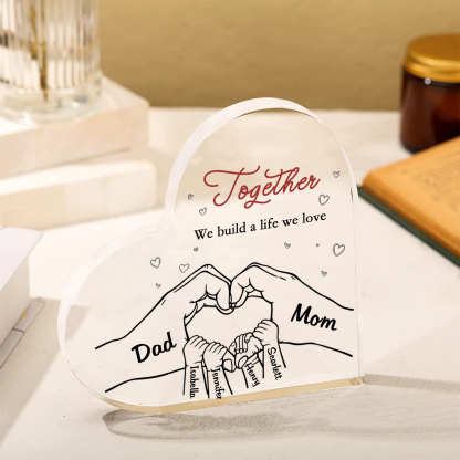Personalised Family Heart Acrylic Plaque Custom with 6 Names Heart Hand Gift for Parents-Jessemade AU