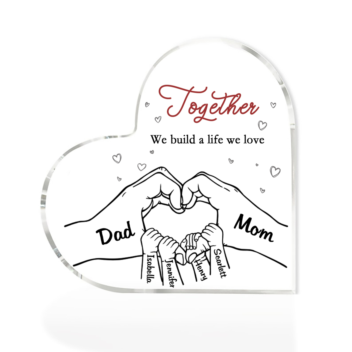 Personalised Family Heart Acrylic Plaque Custom with 6 Names Heart Hand Gift for Parents-Jessemade AU