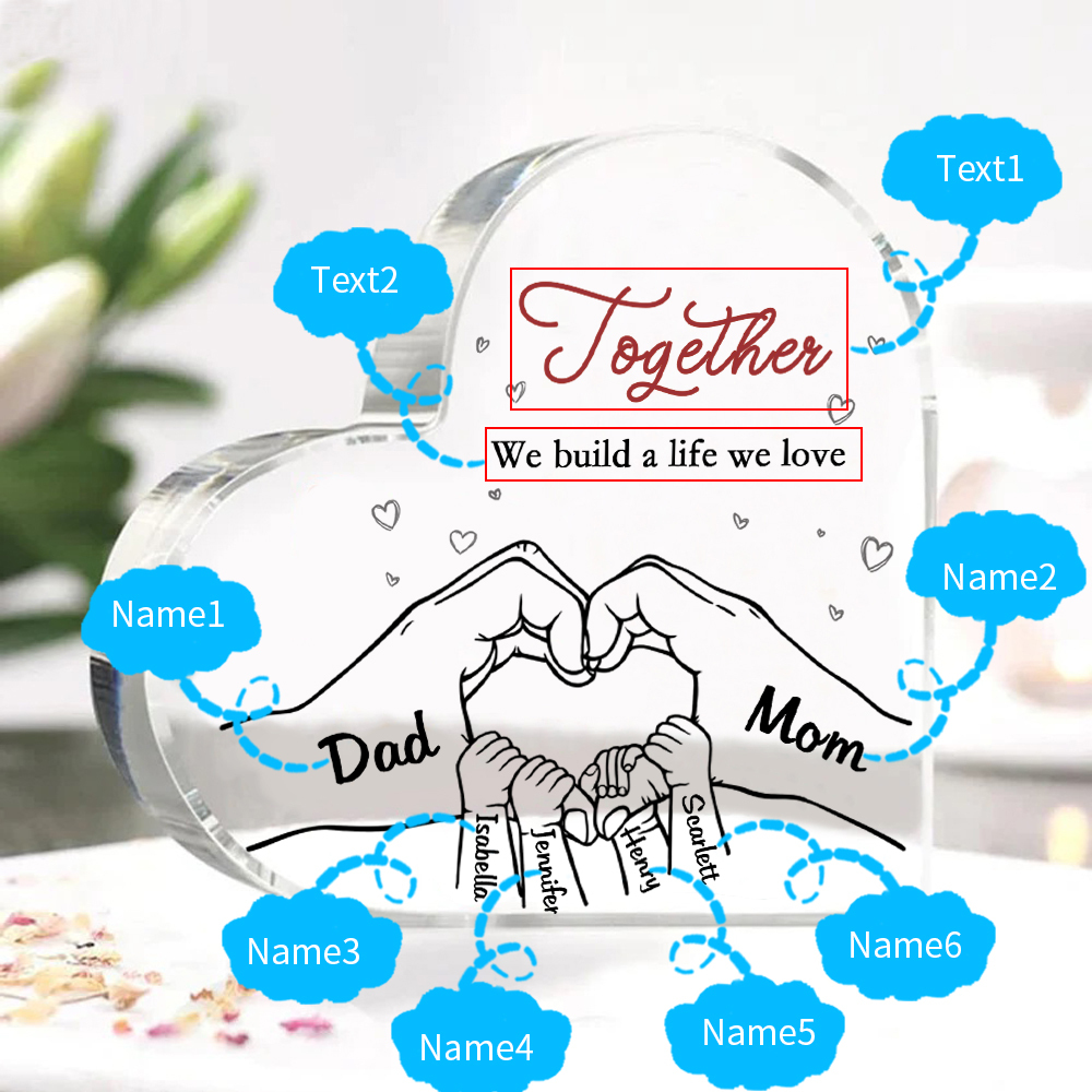 Personalised Family Heart Acrylic Plaque Custom with 6 Names Heart Hand Gift for Parents-Jessemade AU