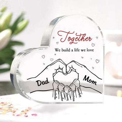 Personalised Family Heart Acrylic Plaque Custom with 7 Names Heart Hand Gift for Parents-Jessemade AU