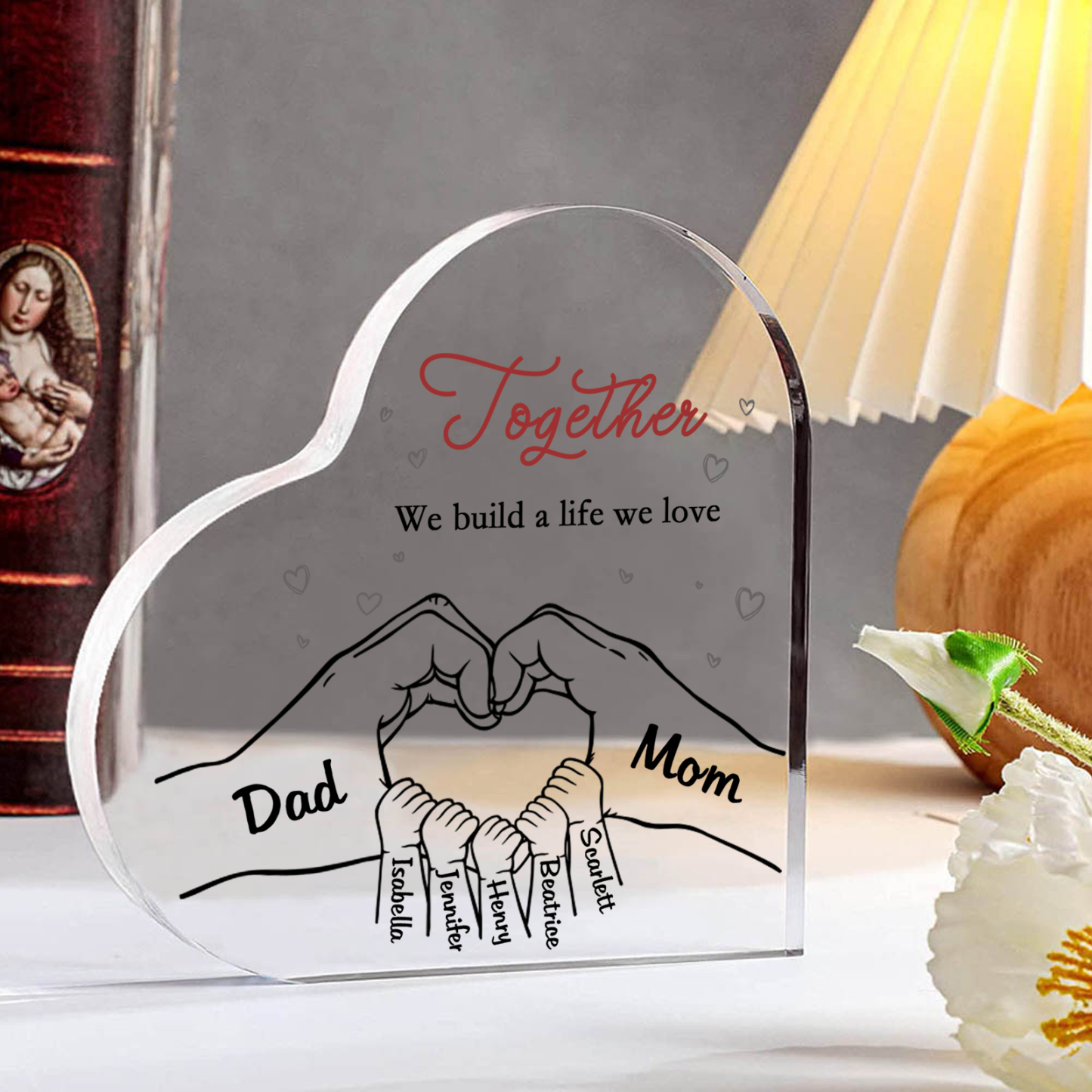 Personalised Family Heart Acrylic Plaque Custom with 7 Names Heart Hand Gift for Parents-Jessemade AU