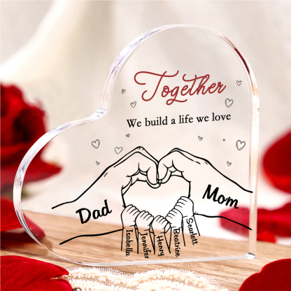 Personalised Family Heart Acrylic Plaque Custom with 7 Names Heart Hand Gift for Parents-Jessemade AU