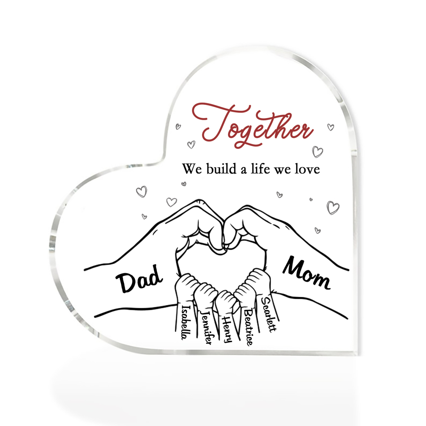 Personalised Family Heart Acrylic Plaque Custom with 7 Names Heart Hand Gift for Parents-Jessemade AU