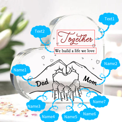 Personalised Family Heart Acrylic Plaque Custom with 7 Names Heart Hand Gift for Parents-Jessemade AU