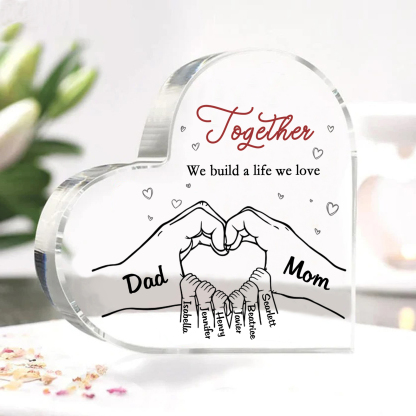 Personalised Family Heart Acrylic Plaque Custom with 8 Names Heart Hand Gift for Parents-Jessemade AU