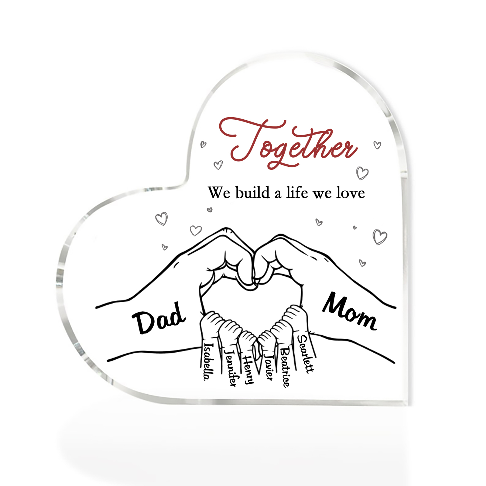 Personalised Family Heart Acrylic Plaque Custom with 8 Names Heart Hand Gift for Parents-Jessemade AU