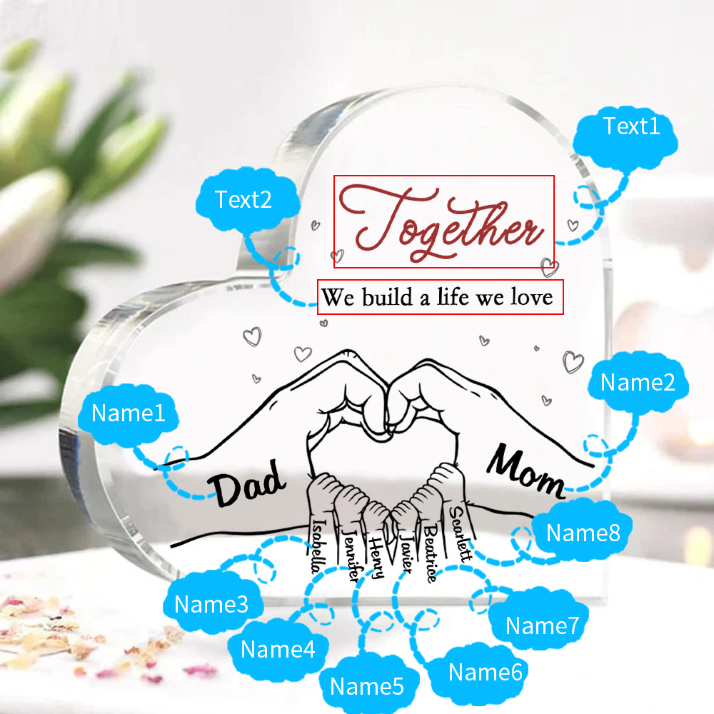 Personalised Family Heart Acrylic Plaque Custom with 8 Names Heart Hand Gift for Parents-Jessemade AU